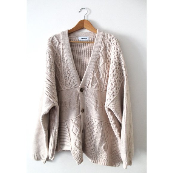 AMBUSH Patchwork Knit Logo Cardigan / Small / Birch Oversized Logo Mens - Picture 5 of 14